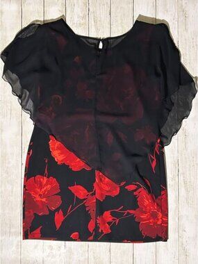 Enfocus Red & Black Floral Sheath Dress w/ Overlay 18W